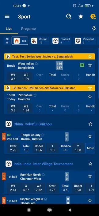 Cricket betting in Mostbet com app